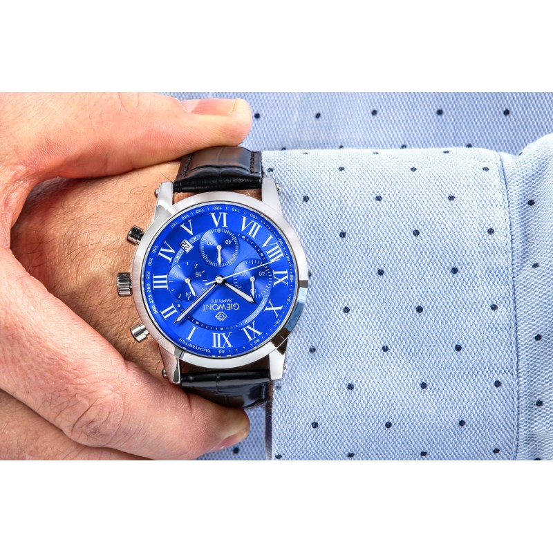 Zegarek Męski Giewont Chronograph Sapphire Srebrno Niebieski GW6260-A4