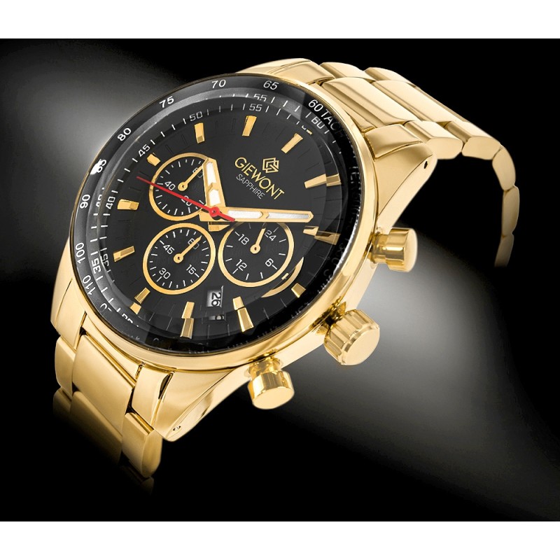 Zegarek Męski Giewont Chronograph Sapphire Złoto Czarny GW9140-B4