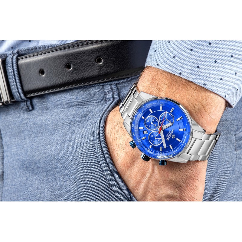 Zegarek Męski Giewont Chronograph Sapphire Srebrno Niebieski GW9140-B3