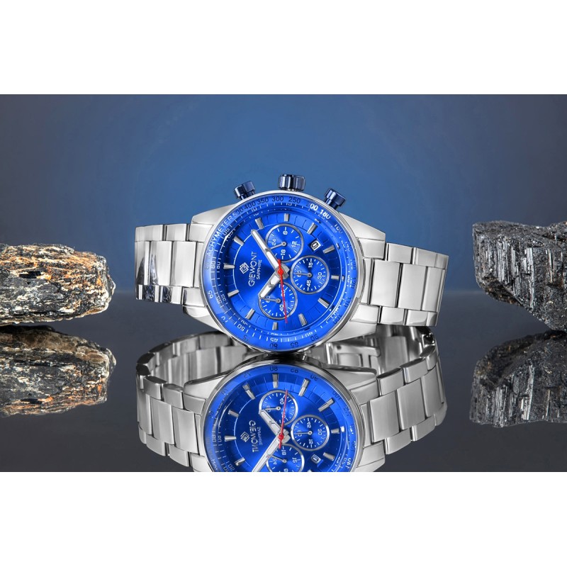 Zegarek Męski Giewont Chronograph Sapphire Srebrno Niebieski GW9140-B3