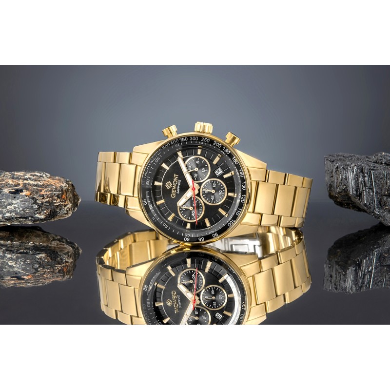Zegarek Męski Giewont Chronograph Sapphire Złoto Czarny GW9140-B4