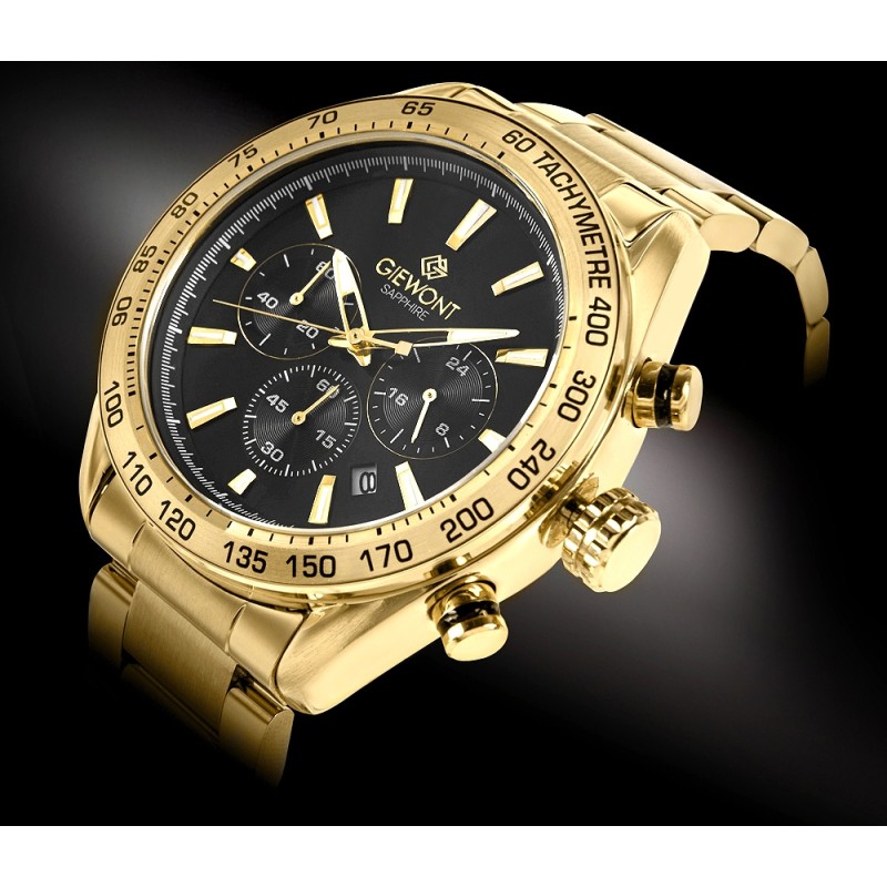 Zegarek Męski Giewont Chronograph Sapphire Złoto Czarny GW9580-B4