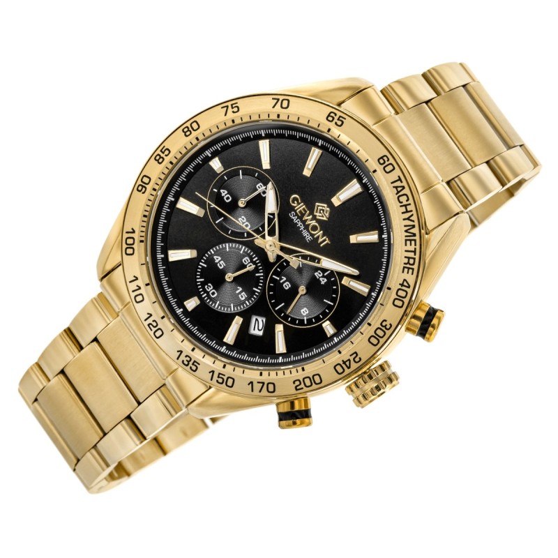 Zegarek Męski Giewont Chronograph Sapphire Złoto Czarny GW9580-B4