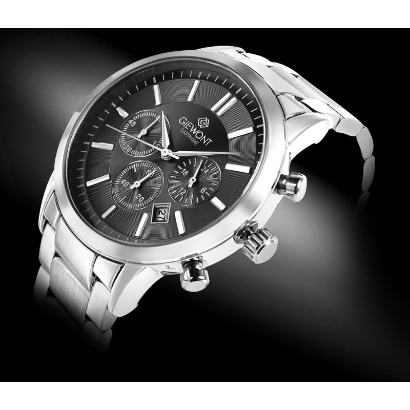 Zegarek Męski Giewont Chronograph Sapphire Srebrno Czarny GW8510-B1