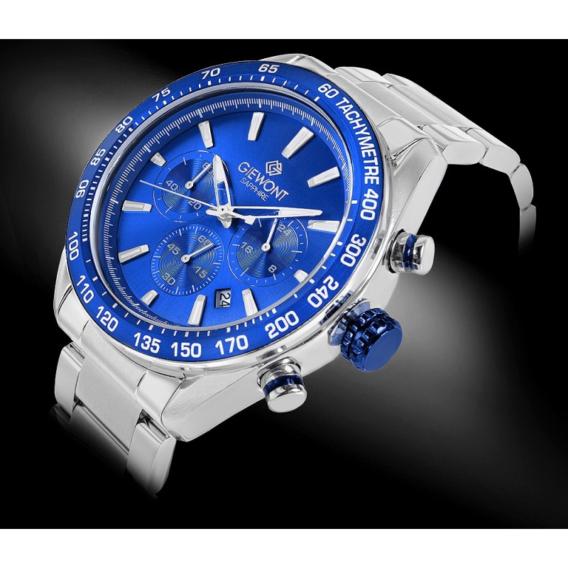Zegarek Męski Giewont Chronograph Sapphire Srebrno Niebieski GW9580-B3