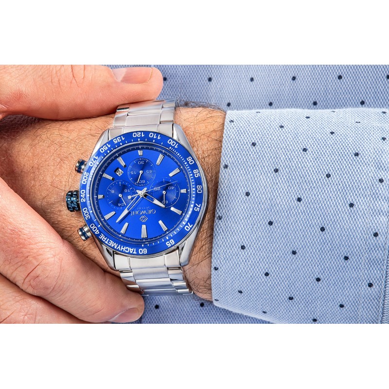Zegarek Męski Giewont Chronograph Sapphire Srebrno Niebieski GW9580-B3