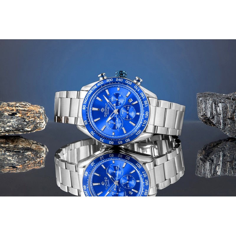 Zegarek Męski Giewont Chronograph Sapphire Srebrno Niebieski GW9580-B3