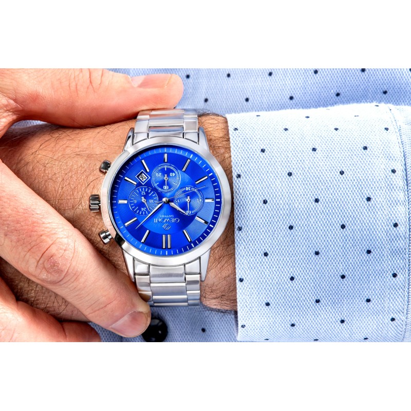 Zegarek Męski Giewont Chronograph Sapphire Srebrno Niebieski GW8510-B3