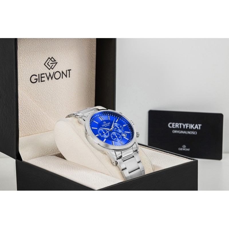 Zegarek Męski Giewont Chronograph Sapphire Srebrno Niebieski GW8510-B3